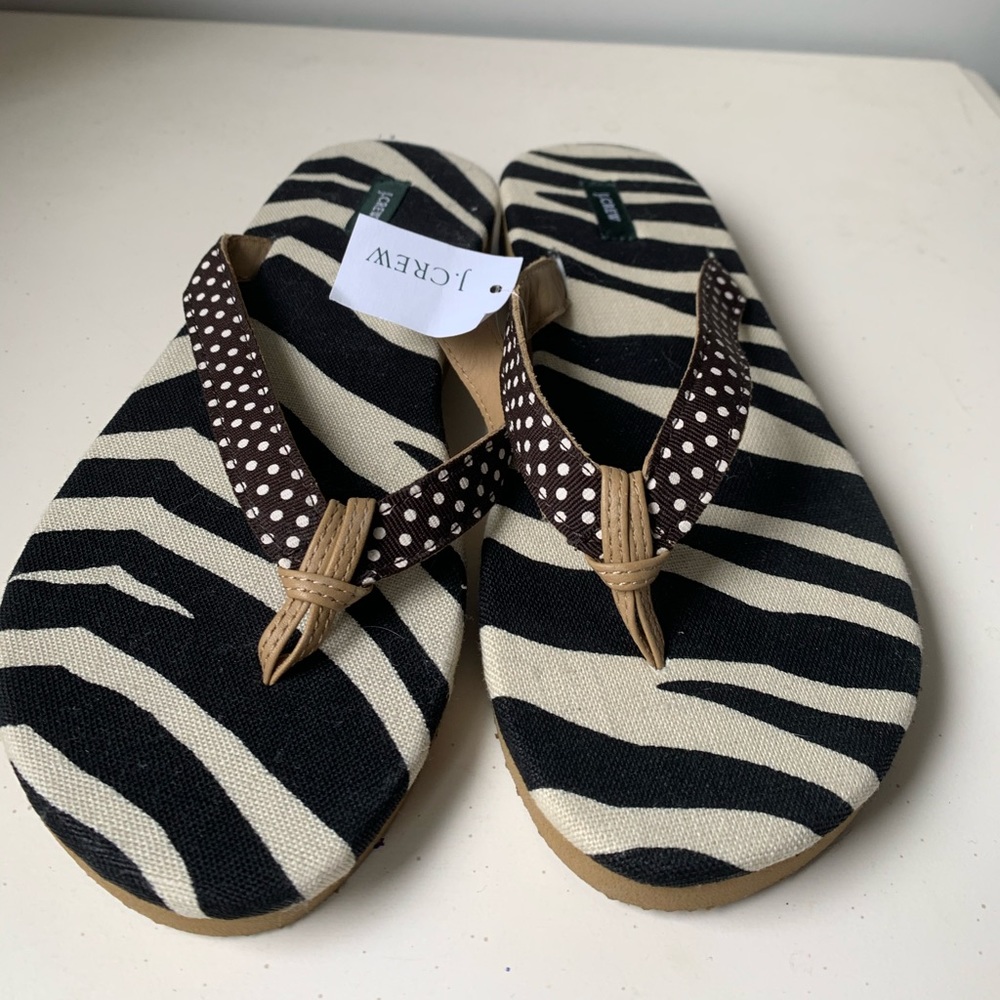 J Crew animal patterned flip flops